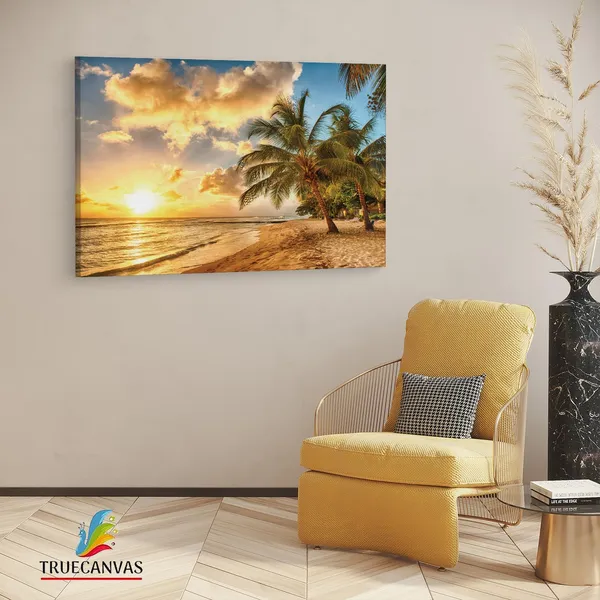 Multicolor_Tropical_Paradise_Beach_Palms,_Wooden_Framed_Canvas_Paintings_|_For_Living_Room_|_Bedroom_|_Office_|_Gallery_|_Ready_Wall_Mount_Canvas_Wall_Art_Painting_|_Size_-_12_X_18In,_Ct0605