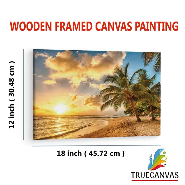 Multicolor_Tropical_Paradise_Beach_Palms,_Wooden_Framed_Canvas_Paintings_|_For_Living_Room_|_Bedroom_|_Office_|_Gallery_|_Ready_Wall_Mount_Canvas_Wall_Art_Painting_|_Size_-_12_X_18In,_Ct0605