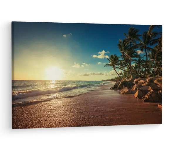 Multicolor_Sunrise_Tropical_Island_Beach,_Wooden_Framed_Canvas_Paintings_|_For_Living_Room_|_Bedroom_|_Office_|_Gallery_|_Ready_Wall_Mount_Canvas_Wall_Art_Painting_|_Size_-_12_X_18In,_Ct0612