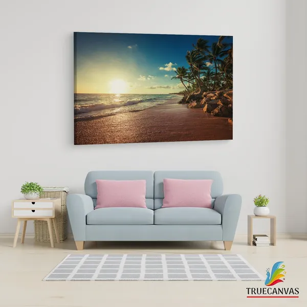 Multicolor_Sunrise_Tropical_Island_Beach,_Wooden_Framed_Canvas_Paintings_|_For_Living_Room_|_Bedroom_|_Office_|_Gallery_|_Ready_Wall_Mount_Canvas_Wall_Art_Painting_|_Size_-_12_X_18In,_Ct0612