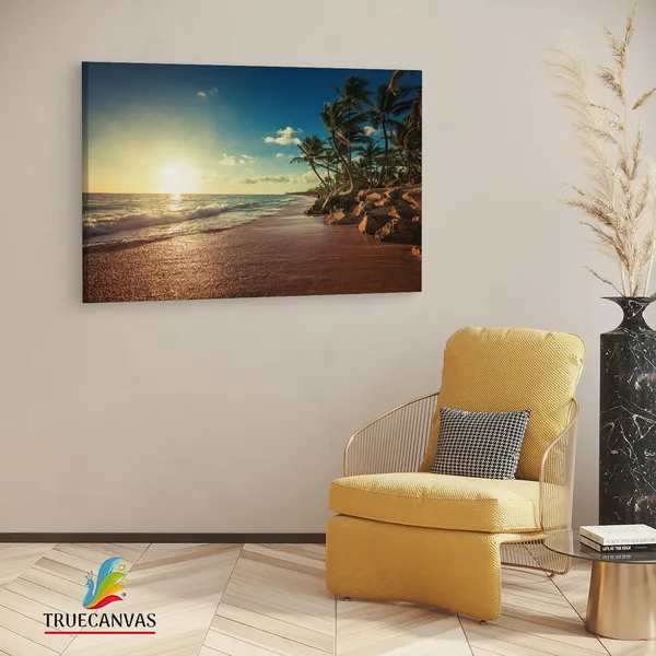 Multicolor_Sunrise_Tropical_Island_Beach,_Wooden_Framed_Canvas_Paintings_|_For_Living_Room_|_Bedroom_|_Office_|_Gallery_|_Ready_Wall_Mount_Canvas_Wall_Art_Painting_|_Size_-_12_X_18In,_Ct0612