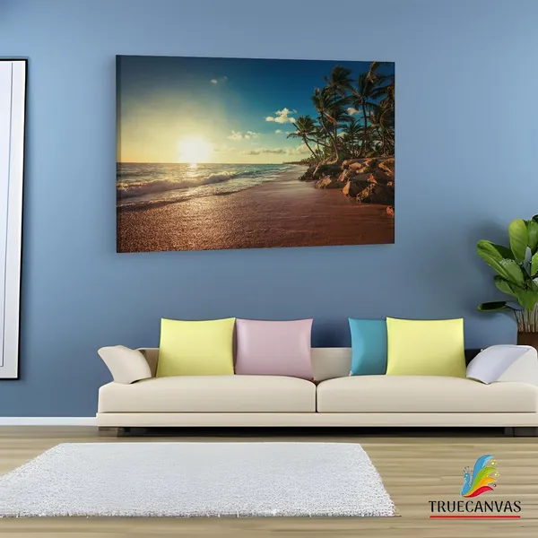 Multicolor_Sunrise_Tropical_Island_Beach,_Wooden_Framed_Canvas_Paintings_|_For_Living_Room_|_Bedroom_|_Office_|_Gallery_|_Ready_Wall_Mount_Canvas_Wall_Art_Painting_|_Size_-_12_X_18In,_Ct0612