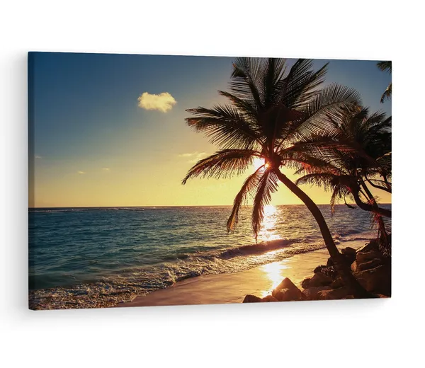 Multicolor_Sunrise_Tropical_Island_Beach,_Wooden_Framed_Canvas_Paintings_|_For_Living_Room_|_Bedroom_|_Office_|_Gallery_|_Ready_Wall_Mount_Canvas_Wall_Art_Painting_|_Size_-_12_X_18In,_Ct0615
