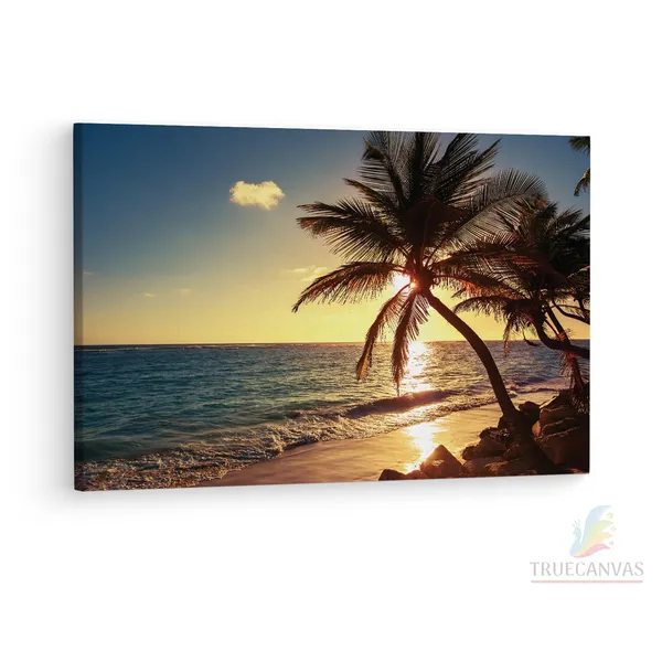 Multicolor_Sunrise_Tropical_Island_Beach,_Wooden_Framed_Canvas_Paintings_|_For_Living_Room_|_Bedroom_|_Office_|_Gallery_|_Ready_Wall_Mount_Canvas_Wall_Art_Painting_|_Size_-_12_X_18In,_Ct0615