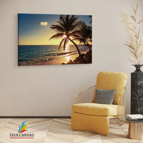 Multicolor_Sunrise_Tropical_Island_Beach,_Wooden_Framed_Canvas_Paintings_|_For_Living_Room_|_Bedroom_|_Office_|_Gallery_|_Ready_Wall_Mount_Canvas_Wall_Art_Painting_|_Size_-_12_X_18In,_Ct0615
