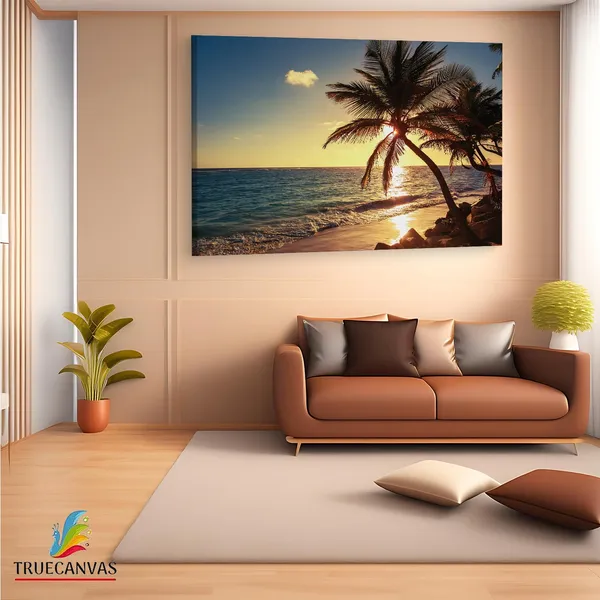 Multicolor_Sunrise_Tropical_Island_Beach,_Wooden_Framed_Canvas_Paintings_|_For_Living_Room_|_Bedroom_|_Office_|_Gallery_|_Ready_Wall_Mount_Canvas_Wall_Art_Painting_|_Size_-_12_X_18In,_Ct0615