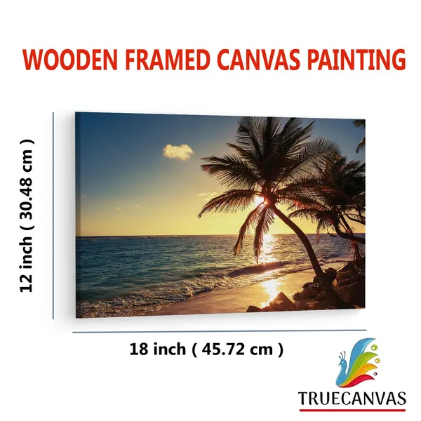 Multicolor_Sunrise_Tropical_Island_Beach,_Wooden_Framed_Canvas_Paintings_|_For_Living_Room_|_Bedroom_|_Office_|_Gallery_|_Ready_Wall_Mount_Canvas_Wall_Art_Painting_|_Size_-_12_X_18In,_Ct0615