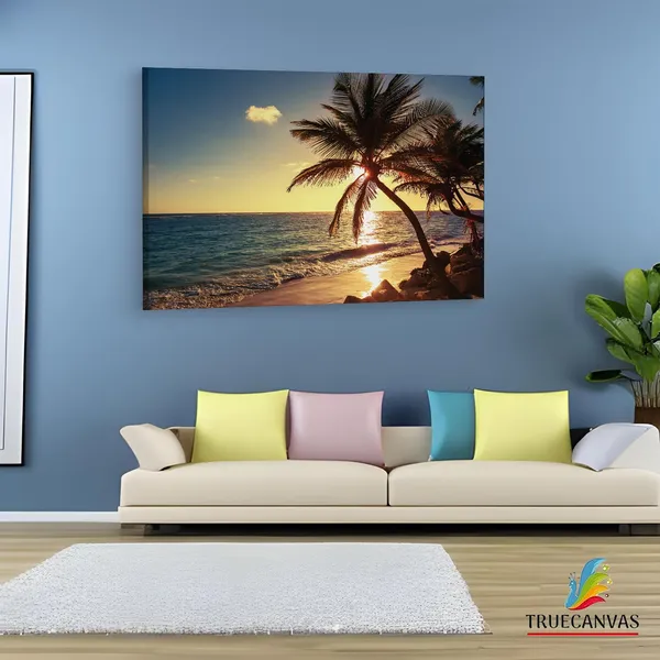 Multicolor_Sunrise_Tropical_Island_Beach,_Wooden_Framed_Canvas_Paintings_|_For_Living_Room_|_Bedroom_|_Office_|_Gallery_|_Ready_Wall_Mount_Canvas_Wall_Art_Painting_|_Size_-_12_X_18In,_Ct0615