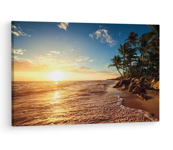 Multicolor_Tropical_Island_Beach_Sunrise,_Wooden_Framed_Canvas_Paintings_|_For_Living_Room_|_Bedroom_|_Office_|_Gallery_|_Ready_Wall_Mount_Canvas_Wall_Art_Painting_|_Size_-_12_X_18In,_Ct0618
