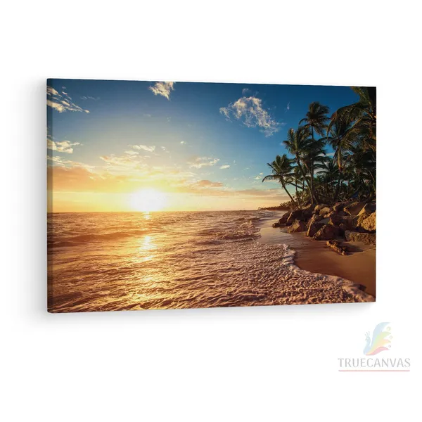 Multicolor_Tropical_Island_Beach_Sunrise,_Wooden_Framed_Canvas_Paintings_|_For_Living_Room_|_Bedroom_|_Office_|_Gallery_|_Ready_Wall_Mount_Canvas_Wall_Art_Painting_|_Size_-_12_X_18In,_Ct0618