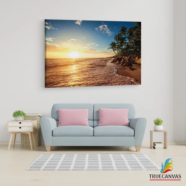 Multicolor_Tropical_Island_Beach_Sunrise,_Wooden_Framed_Canvas_Paintings_|_For_Living_Room_|_Bedroom_|_Office_|_Gallery_|_Ready_Wall_Mount_Canvas_Wall_Art_Painting_|_Size_-_12_X_18In,_Ct0618