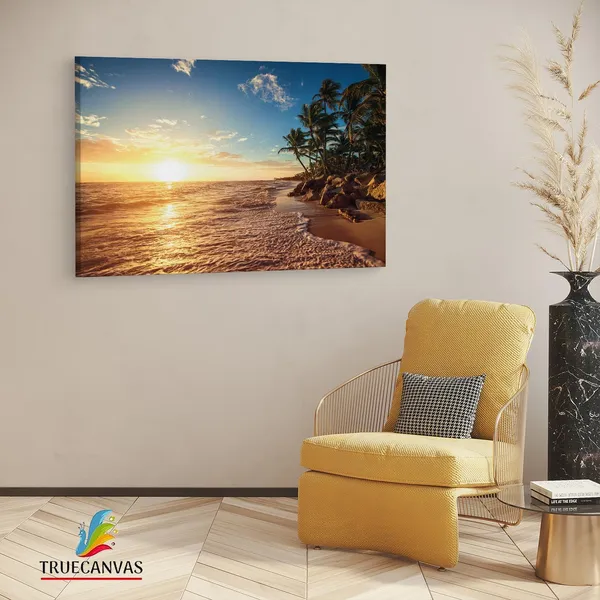 Multicolor_Tropical_Island_Beach_Sunrise,_Wooden_Framed_Canvas_Paintings_|_For_Living_Room_|_Bedroom_|_Office_|_Gallery_|_Ready_Wall_Mount_Canvas_Wall_Art_Painting_|_Size_-_12_X_18In,_Ct0618