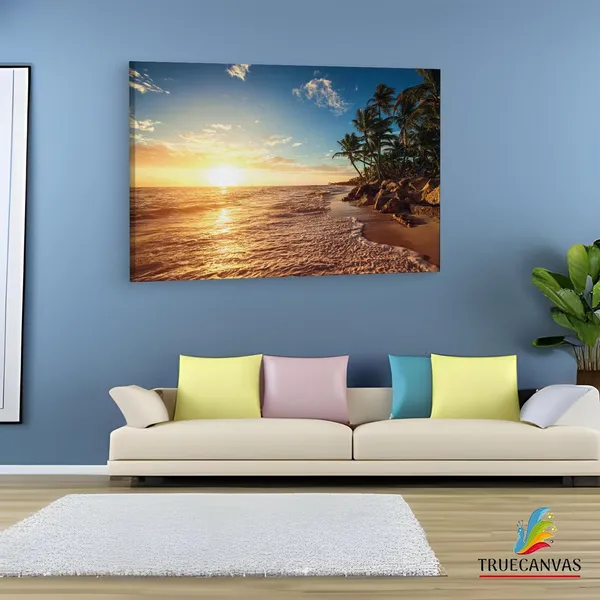 Multicolor_Tropical_Island_Beach_Sunrise,_Wooden_Framed_Canvas_Paintings_|_For_Living_Room_|_Bedroom_|_Office_|_Gallery_|_Ready_Wall_Mount_Canvas_Wall_Art_Painting_|_Size_-_12_X_18In,_Ct0618