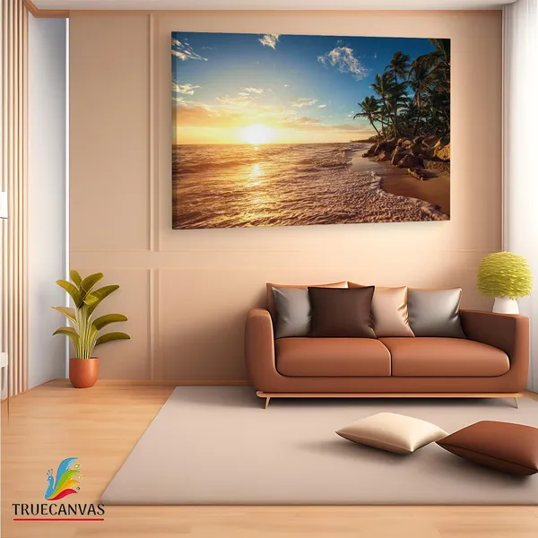 Multicolor_Tropical_Island_Beach_Sunrise,_Wooden_Framed_Canvas_Paintings_|_For_Living_Room_|_Bedroom_|_Office_|_Gallery_|_Ready_Wall_Mount_Canvas_Wall_Art_Painting_|_Size_-_12_X_18In,_Ct0618