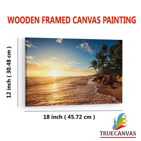 Multicolor_Tropical_Island_Beach_Sunrise,_Wooden_Framed_Canvas_Paintings_|_For_Living_Room_|_Bedroom_|_Office_|_Gallery_|_Ready_Wall_Mount_Canvas_Wall_Art_Painting_|_Size_-_12_X_18In,_Ct0618