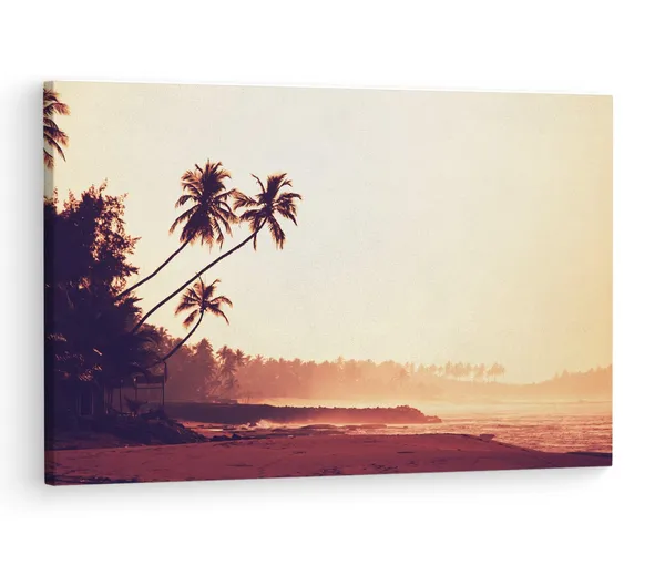 Multicolor_Sunset_In_Tropics_Coconut_Trees,_Wooden_Framed_Canvas_Paintings_|_For_Living_Room_|_Bedroom_|_Office_|_Gallery_|_Ready_Wall_Mount_Canvas_Wall_Art_Painting_|_Size_-_12_X_18In,_Ct0622