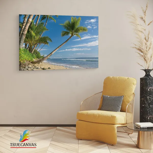 Multicolor_Palm_Tree_On_Sand_Beach,_Wooden_Framed_Canvas_Paintings_|_For_Living_Room_|_Bedroom_|_Office_|_Gallery_|_Ready_Wall_Mount_Canvas_Wall_Art_Painting_|_Size_-_12_X_18In,_Ct0629