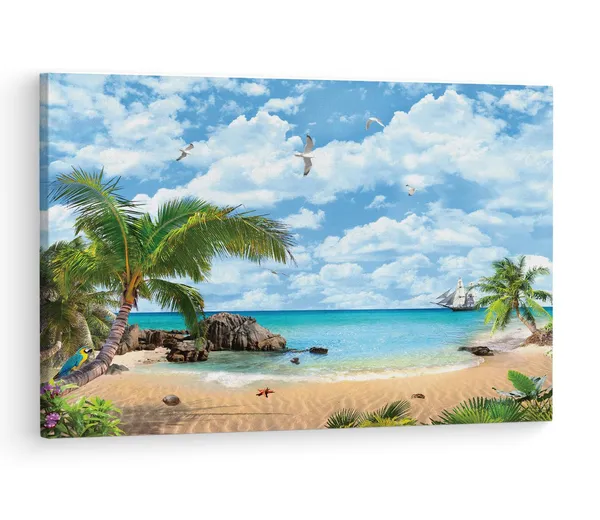 Multicolor_Mediterranean_Beach,_Wooden_Framed_Canvas_Paintings_|_For_Living_Room_|_Bedroom_|_Office_|_Gallery_|_Ready_Wall_Mount_Canvas_Wall_Art_Painting_|_Size_-_12_X_18In,_Ct0641