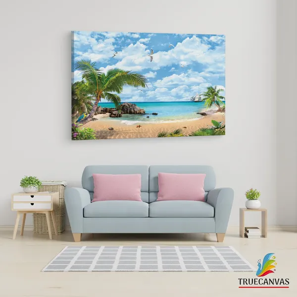 Multicolor_Mediterranean_Beach,_Wooden_Framed_Canvas_Paintings_|_For_Living_Room_|_Bedroom_|_Office_|_Gallery_|_Ready_Wall_Mount_Canvas_Wall_Art_Painting_|_Size_-_12_X_18In,_Ct0641