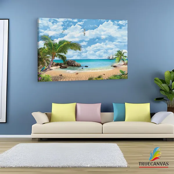 Multicolor_Mediterranean_Beach,_Wooden_Framed_Canvas_Paintings_|_For_Living_Room_|_Bedroom_|_Office_|_Gallery_|_Ready_Wall_Mount_Canvas_Wall_Art_Painting_|_Size_-_12_X_18In,_Ct0641