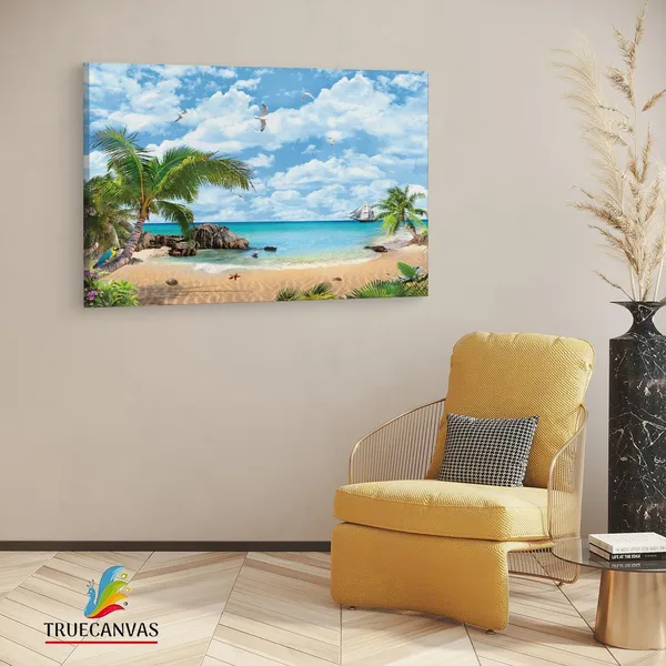 Multicolor_Mediterranean_Beach,_Wooden_Framed_Canvas_Paintings_|_For_Living_Room_|_Bedroom_|_Office_|_Gallery_|_Ready_Wall_Mount_Canvas_Wall_Art_Painting_|_Size_-_12_X_18In,_Ct0641