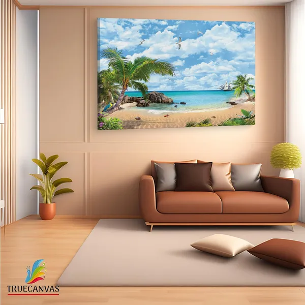 Multicolor_Mediterranean_Beach,_Wooden_Framed_Canvas_Paintings_|_For_Living_Room_|_Bedroom_|_Office_|_Gallery_|_Ready_Wall_Mount_Canvas_Wall_Art_Painting_|_Size_-_12_X_18In,_Ct0641