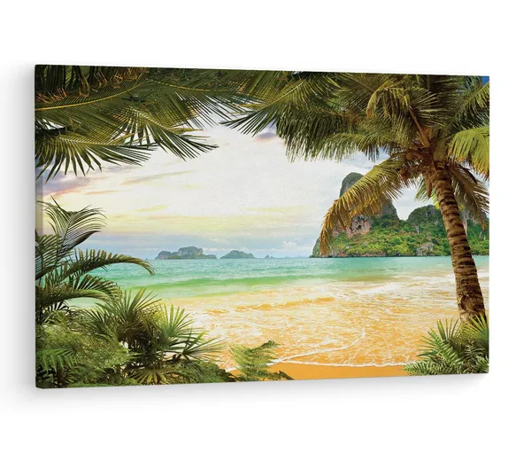 Multicolor_Tropical_Paradise_Palm_Trees,_Wooden_Framed_Canvas_Paintings_|_For_Living_Room_|_Bedroom_|_Office_|_Gallery_|_Ready_Wall_Mount_Canvas_Wall_Art_Painting_|_Size_-_12_X_18In,_Ct0643