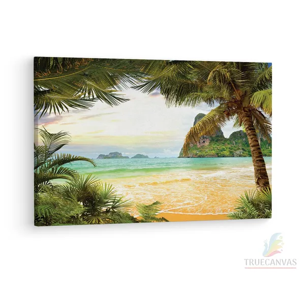 Multicolor_Tropical_Paradise_Palm_Trees,_Wooden_Framed_Canvas_Paintings_|_For_Living_Room_|_Bedroom_|_Office_|_Gallery_|_Ready_Wall_Mount_Canvas_Wall_Art_Painting_|_Size_-_12_X_18In,_Ct0643