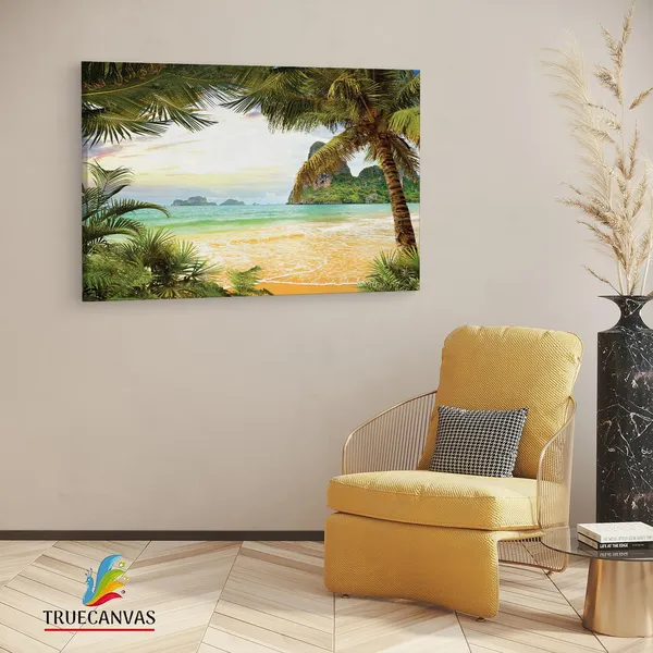 Multicolor_Tropical_Paradise_Palm_Trees,_Wooden_Framed_Canvas_Paintings_|_For_Living_Room_|_Bedroom_|_Office_|_Gallery_|_Ready_Wall_Mount_Canvas_Wall_Art_Painting_|_Size_-_12_X_18In,_Ct0643