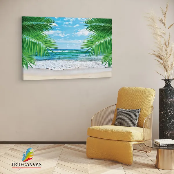 Multicolor_Hawaii_Beach_Tropical_Background,_Wooden_Framed_Canvas_Paintings_|_For_Living_Room_|_Bedroom_|_Office_|_Gallery_|_Ready_Wall_Mount_Canvas_Wall_Art_Painting_|_Size_-_12_X_18In,_Ct0646