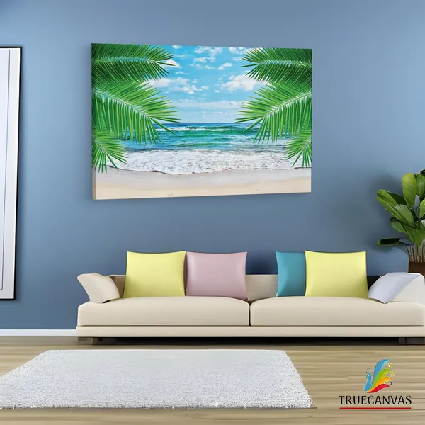 Multicolor_Hawaii_Beach_Tropical_Background,_Wooden_Framed_Canvas_Paintings_|_For_Living_Room_|_Bedroom_|_Office_|_Gallery_|_Ready_Wall_Mount_Canvas_Wall_Art_Painting_|_Size_-_12_X_18In,_Ct0646