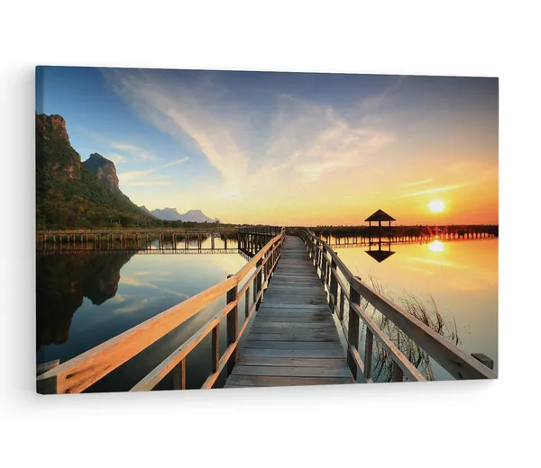 Multicolor_Sunset_Sea_View_Wooden_Bridge,_Wooden_Framed_Canvas_Paintings_|_For_Living_Room_|_Bedroom_|_Office_|_Gallery_|_Ready_Wall_Mount_Canvas_Wall_Art_Painting_|_Size_-_12_X_18In,_Ct0648