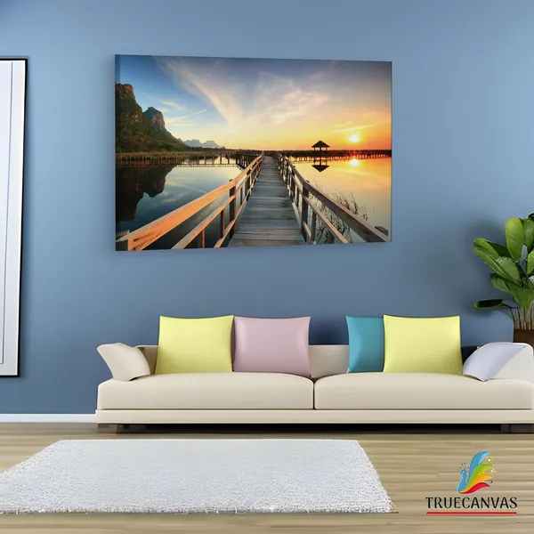 Multicolor_Sunset_Sea_View_Wooden_Bridge,_Wooden_Framed_Canvas_Paintings_|_For_Living_Room_|_Bedroom_|_Office_|_Gallery_|_Ready_Wall_Mount_Canvas_Wall_Art_Painting_|_Size_-_12_X_18In,_Ct0648