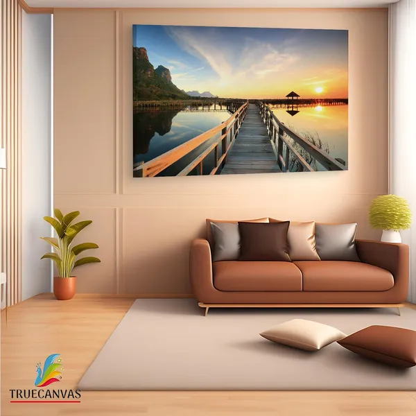 Multicolor_Sunset_Sea_View_Wooden_Bridge,_Wooden_Framed_Canvas_Paintings_|_For_Living_Room_|_Bedroom_|_Office_|_Gallery_|_Ready_Wall_Mount_Canvas_Wall_Art_Painting_|_Size_-_12_X_18In,_Ct0648