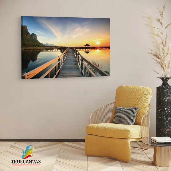 Multicolor_Sunset_Sea_View_Wooden_Bridge,_Wooden_Framed_Canvas_Paintings_|_For_Living_Room_|_Bedroom_|_Office_|_Gallery_|_Ready_Wall_Mount_Canvas_Wall_Art_Painting_|_Size_-_12_X_18In,_Ct0648