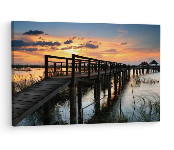 Multicolor_Wooden_Bridge_In_Lotus_Lake,_Wooden_Framed_Canvas_Paintings_|_For_Living_Room_|_Bedroom_|_Office_|_Gallery_|_Ready_Wall_Mount_Canvas_Wall_Art_Painting_|_Size_-_12_X_18In,_Ct0650