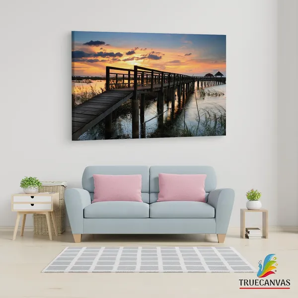 Multicolor_Wooden_Bridge_In_Lotus_Lake,_Wooden_Framed_Canvas_Paintings_|_For_Living_Room_|_Bedroom_|_Office_|_Gallery_|_Ready_Wall_Mount_Canvas_Wall_Art_Painting_|_Size_-_12_X_18In,_Ct0650