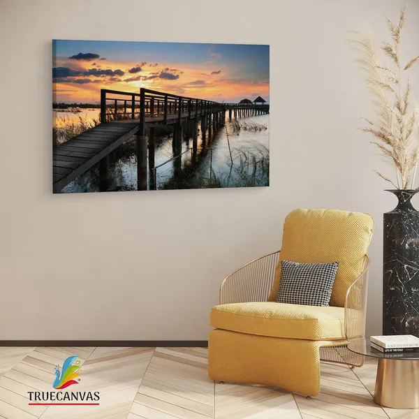 Multicolor_Wooden_Bridge_In_Lotus_Lake,_Wooden_Framed_Canvas_Paintings_|_For_Living_Room_|_Bedroom_|_Office_|_Gallery_|_Ready_Wall_Mount_Canvas_Wall_Art_Painting_|_Size_-_12_X_18In,_Ct0650