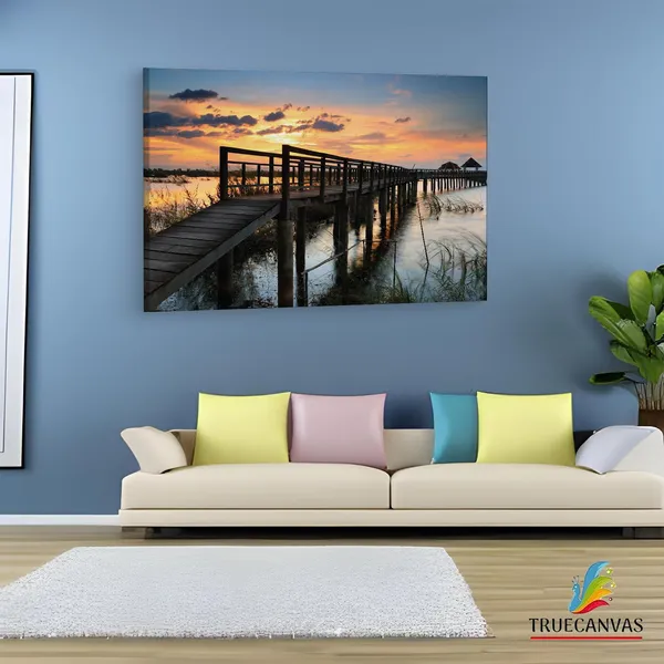 Multicolor_Wooden_Bridge_In_Lotus_Lake,_Wooden_Framed_Canvas_Paintings_|_For_Living_Room_|_Bedroom_|_Office_|_Gallery_|_Ready_Wall_Mount_Canvas_Wall_Art_Painting_|_Size_-_12_X_18In,_Ct0650