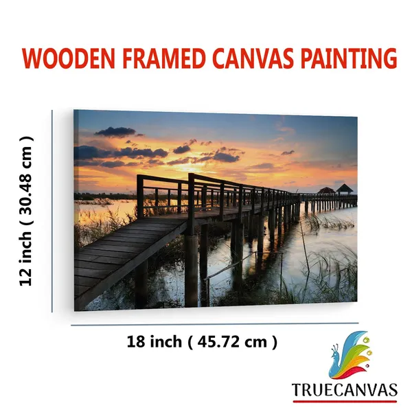Multicolor_Wooden_Bridge_In_Lotus_Lake,_Wooden_Framed_Canvas_Paintings_|_For_Living_Room_|_Bedroom_|_Office_|_Gallery_|_Ready_Wall_Mount_Canvas_Wall_Art_Painting_|_Size_-_12_X_18In,_Ct0650