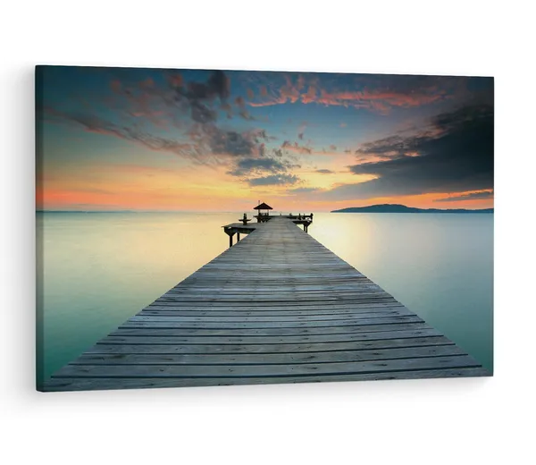 Multicolor_Seaside_Wooden_View_Bridge,_Wooden_Framed_Canvas_Paintings_|_For_Living_Room_|_Bedroom_|_Office_|_Gallery_|_Ready_Wall_Mount_Canvas_Wall_Art_Painting_|_Size_-_12_X_18In,_Ct0651