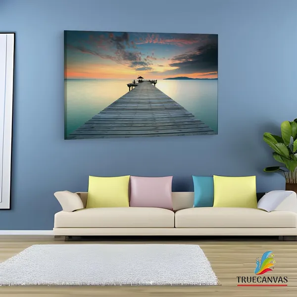 Multicolor_Seaside_Wooden_View_Bridge,_Wooden_Framed_Canvas_Paintings_|_For_Living_Room_|_Bedroom_|_Office_|_Gallery_|_Ready_Wall_Mount_Canvas_Wall_Art_Painting_|_Size_-_12_X_18In,_Ct0651