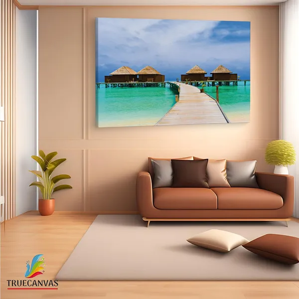 Multicolor_Beach_Sea_Bungalow,_Wooden_Framed_Canvas_Paintings_|_For_Living_Room_|_Bedroom_|_Office_|_Gallery_|_Ready_Wall_Mount_Canvas_Wall_Art_Painting_|_Size_-_12_X_18In,_Ct0656