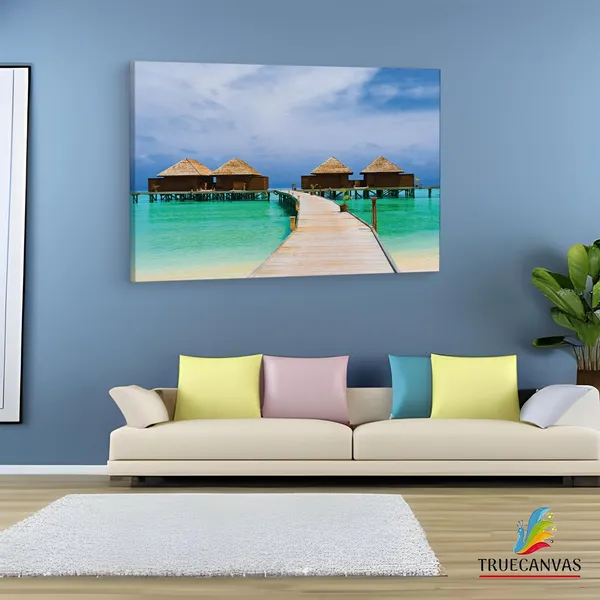 Multicolor_Beach_Sea_Bungalow,_Wooden_Framed_Canvas_Paintings_|_For_Living_Room_|_Bedroom_|_Office_|_Gallery_|_Ready_Wall_Mount_Canvas_Wall_Art_Painting_|_Size_-_12_X_18In,_Ct0656