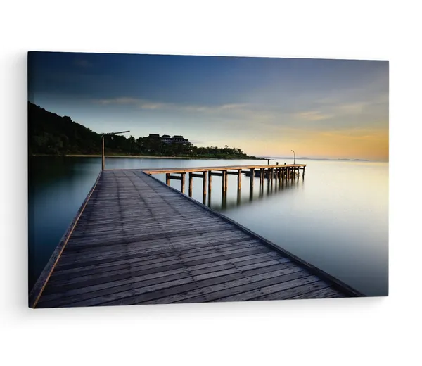 Multicolor_Wooden_Bridge_To_Calm_Ocean,_Wooden_Framed_Canvas_Paintings_|_For_Living_Room_|_Bedroom_|_Office_|_Gallery_|_Ready_Wall_Mount_Canvas_Wall_Art_Painting_|_Size_-_12_X_18In,_Ct0659