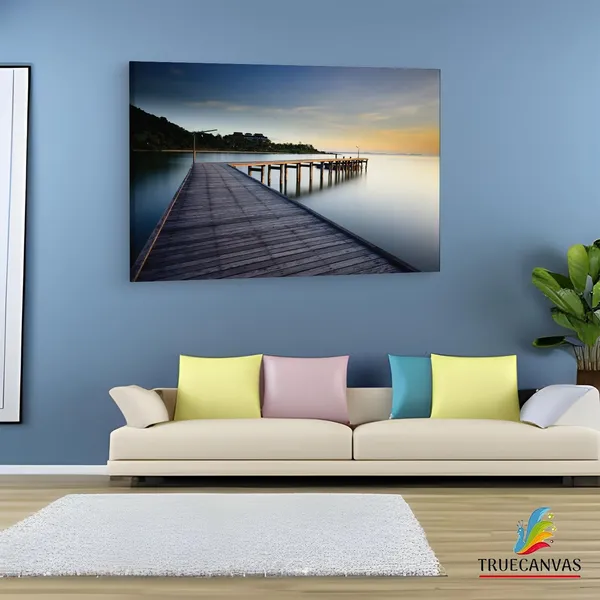 Multicolor_Wooden_Bridge_To_Calm_Ocean,_Wooden_Framed_Canvas_Paintings_|_For_Living_Room_|_Bedroom_|_Office_|_Gallery_|_Ready_Wall_Mount_Canvas_Wall_Art_Painting_|_Size_-_12_X_18In,_Ct0659