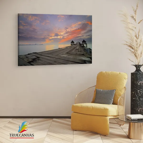 Multicolor_Twilight_Sunset_Wood_Bridge,_Wooden_Framed_Canvas_Paintings_|_For_Living_Room_|_Bedroom_|_Office_|_Gallery_|_Ready_Wall_Mount_Canvas_Wall_Art_Painting_|_Size_-_12_X_18In,_Ct0660
