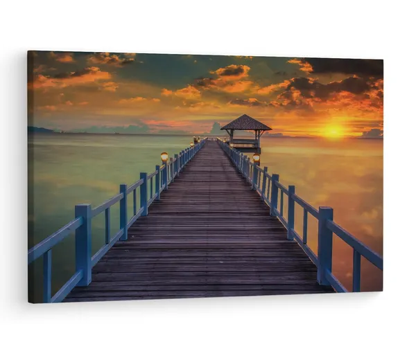 Multicolor_Wooden_Bridge_In_The_Sea,_Wooden_Framed_Canvas_Paintings_|_For_Living_Room_|_Bedroom_|_Office_|_Gallery_|_Ready_Wall_Mount_Canvas_Wall_Art_Painting_|_Size_-_12_X_18In,_Ct0672