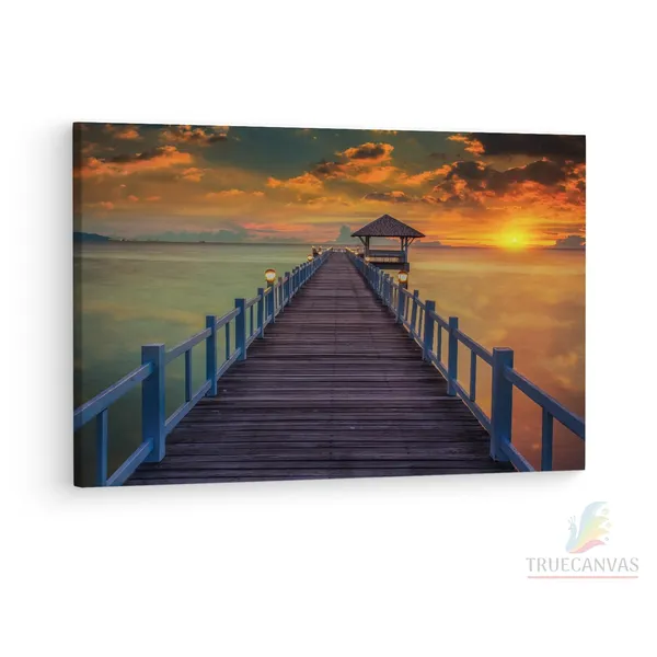 Multicolor_Wooden_Bridge_In_The_Sea,_Wooden_Framed_Canvas_Paintings_|_For_Living_Room_|_Bedroom_|_Office_|_Gallery_|_Ready_Wall_Mount_Canvas_Wall_Art_Painting_|_Size_-_12_X_18In,_Ct0672