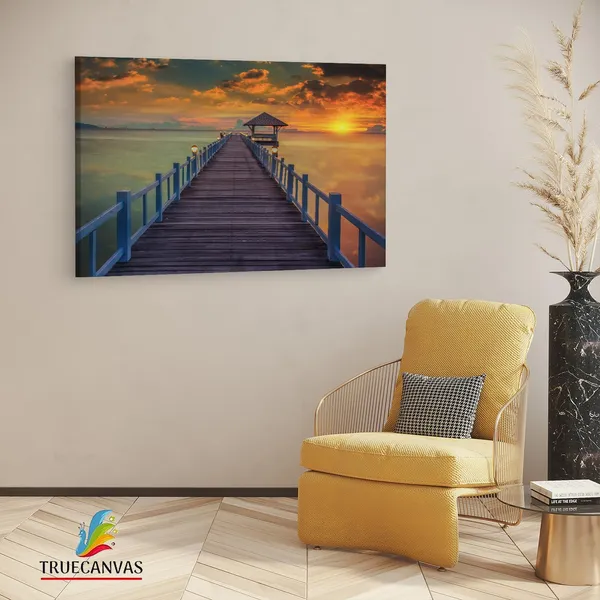 Multicolor_Wooden_Bridge_In_The_Sea,_Wooden_Framed_Canvas_Paintings_|_For_Living_Room_|_Bedroom_|_Office_|_Gallery_|_Ready_Wall_Mount_Canvas_Wall_Art_Painting_|_Size_-_12_X_18In,_Ct0672